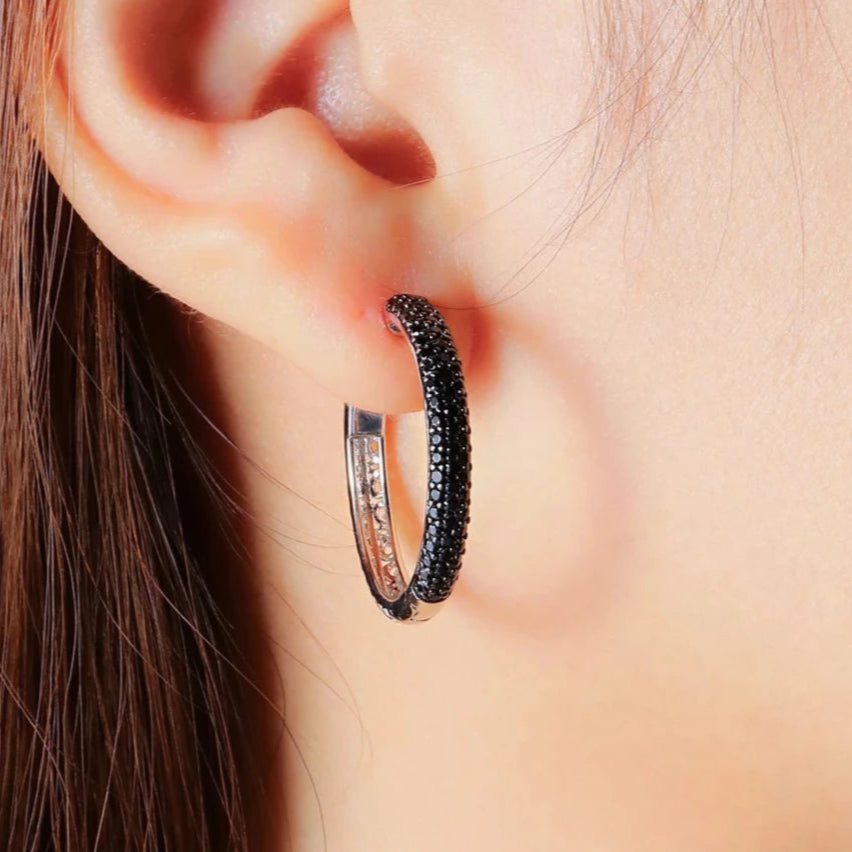 Delicate Natural Black Spinel Hoop Earrings-Black Diamonds New York