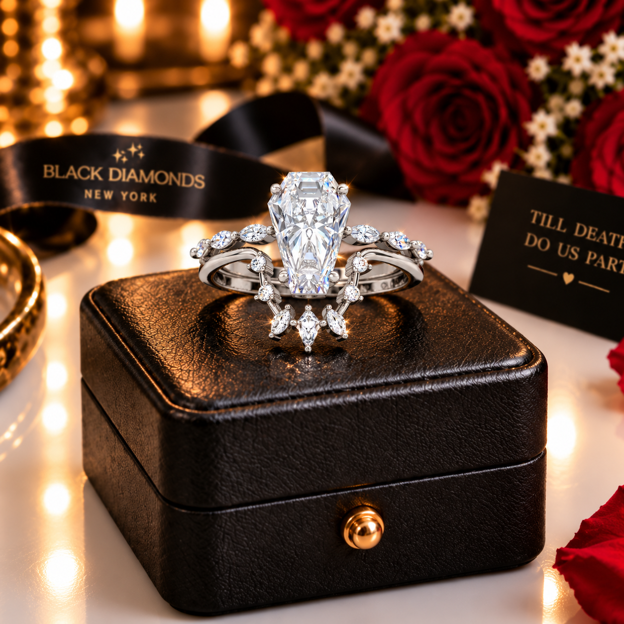 Devoted To You - Limited Coffin Cut Diamond Option Gothic Ring Set-Black Diamonds New York