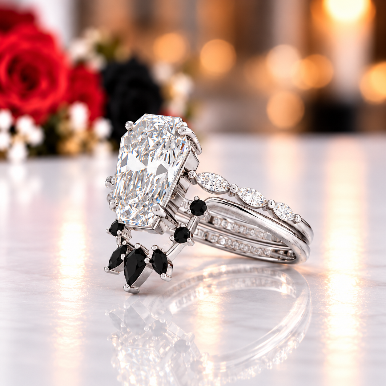Devoted To You - Limited Coffin Cut Diamond Option Gothic Ring Set-Black Diamonds New York