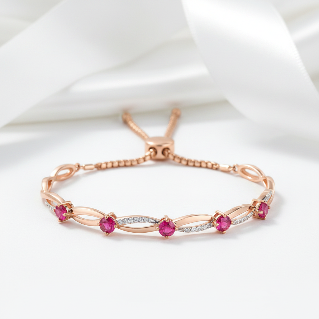 Diamond Option & Ruby Adjustable Bolo Bracelet-Black Diamonds New York