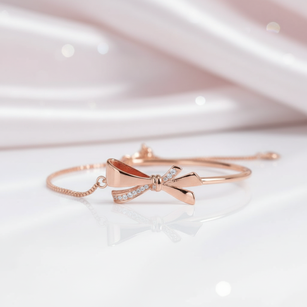 Diamond Delicate and Classic Bow Element Bracelet-Black Diamonds New York