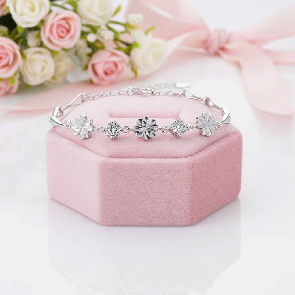 Diamond Option Four-leaf Clover Romantic Bracelet-Black Diamonds New York