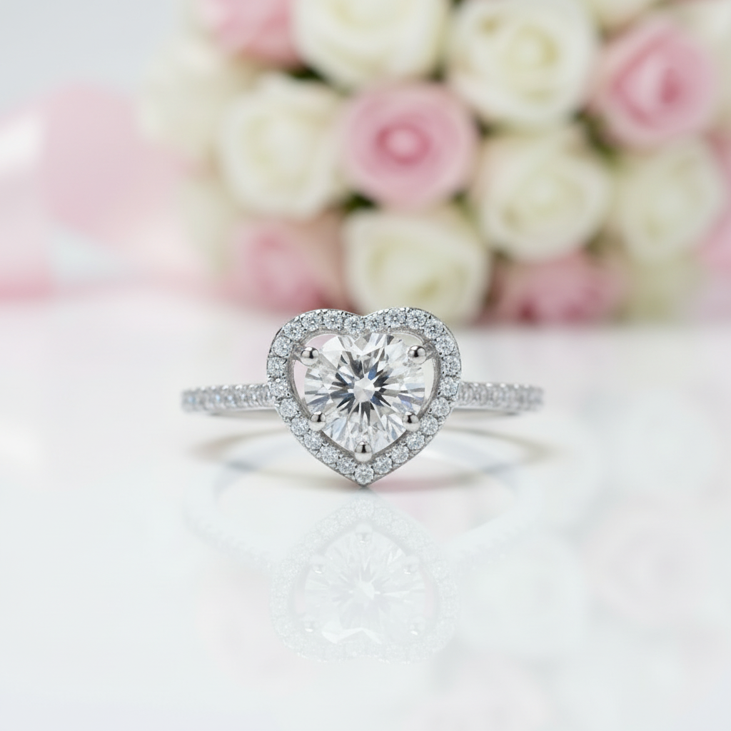 Diamond Option Heart Engagement Ring Set-Black Diamonds New York