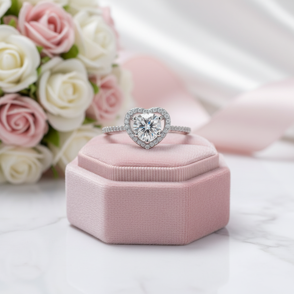 Diamond Option Heart Engagement Ring Set-Black Diamonds New York