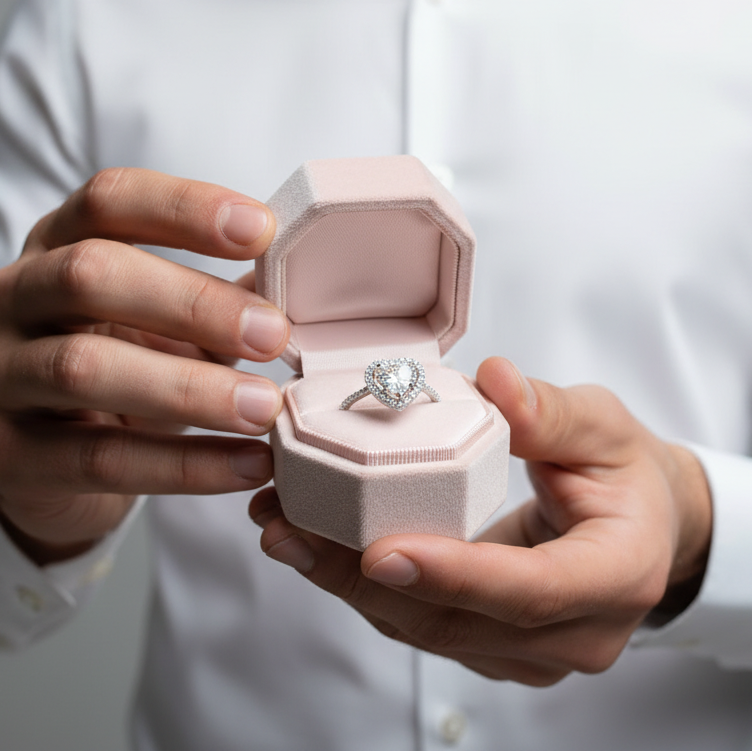 Diamond Option Heart Engagement Ring Set-Black Diamonds New York