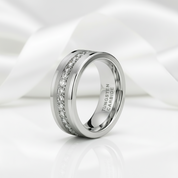 Diamond Inlay Beveled Matte Edges Tungsten Men's Wedding Band-Black Diamonds New York