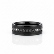 Diamond Option Inlay Beveled Edges Black Tungsten Men's Wedding Band-Black Diamonds New York
