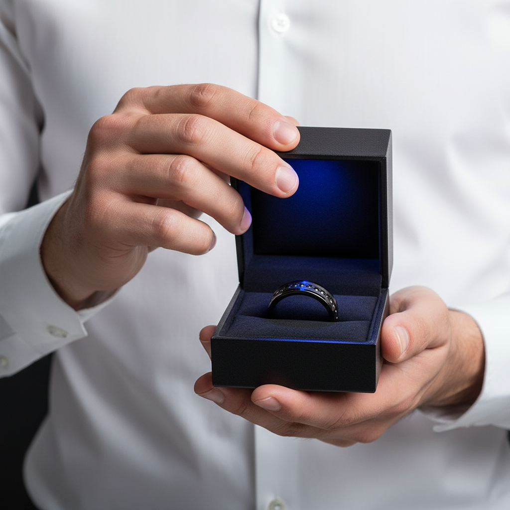 Beveled Edges Diamond Inlay Black Tungsten Men's Wedding Band-Black Diamonds New York