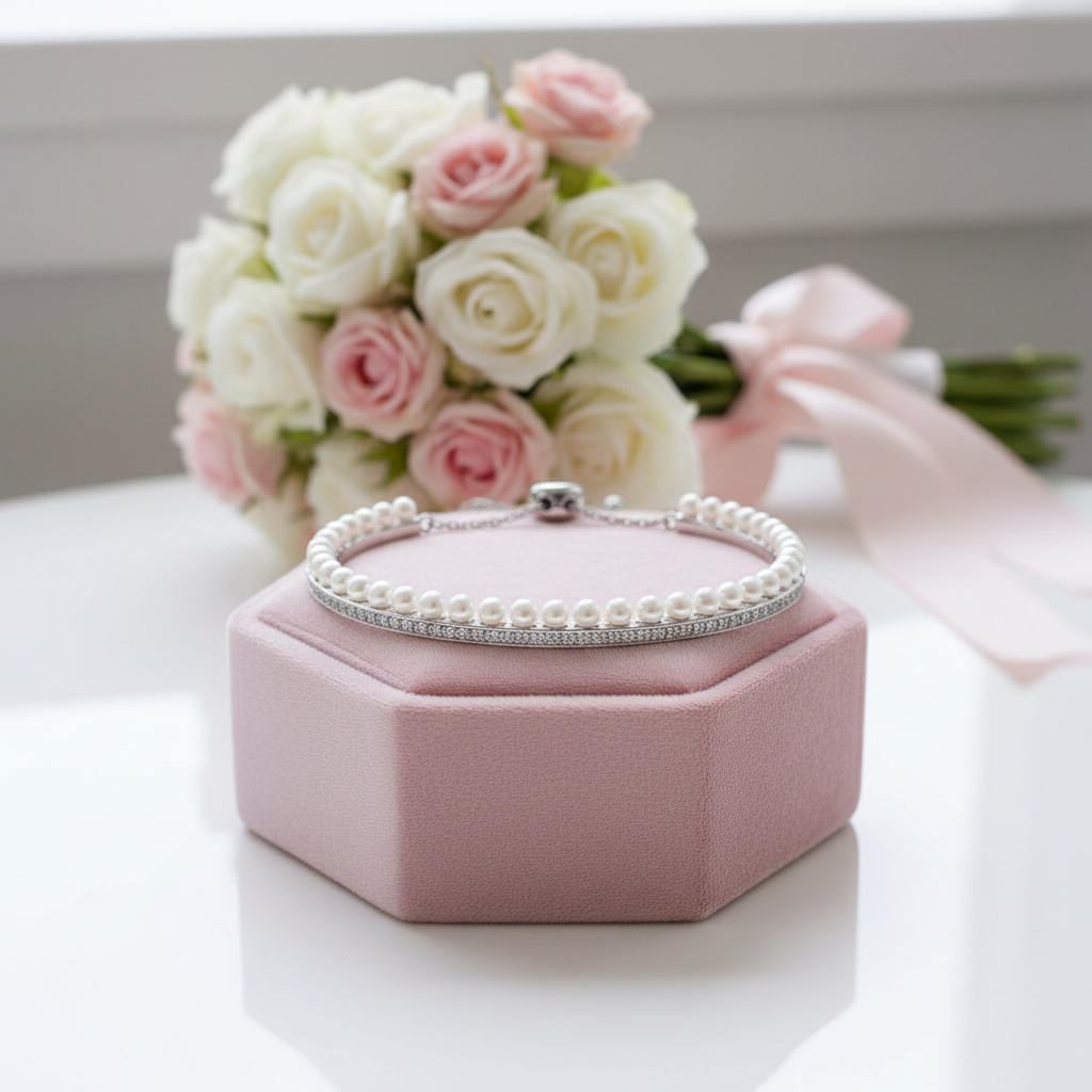 Diamond Option Luxury Elegant Pearl Bracelet-Black Diamonds New York