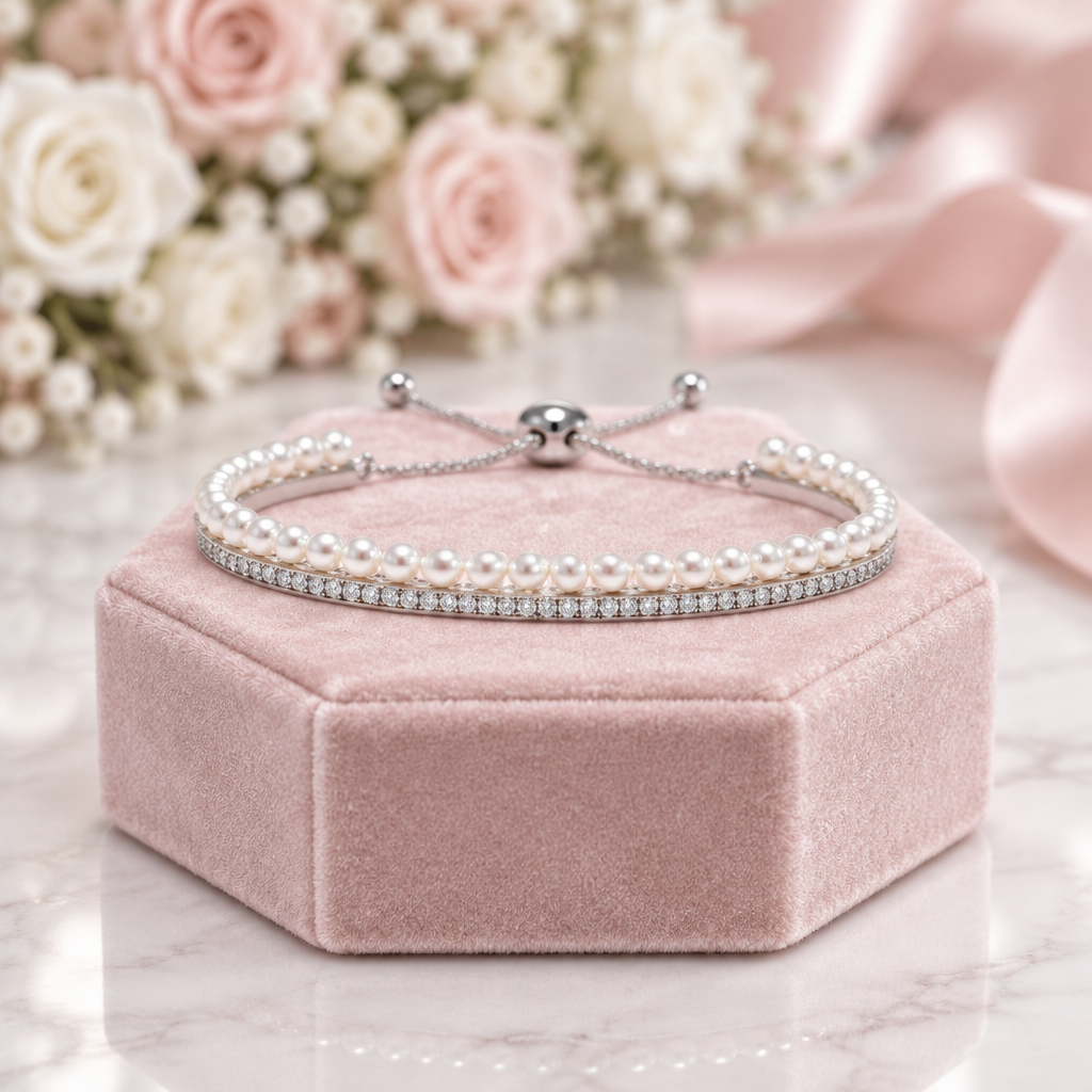 Diamond Option Luxury Elegant Pearl Bracelet-Black Diamonds New York
