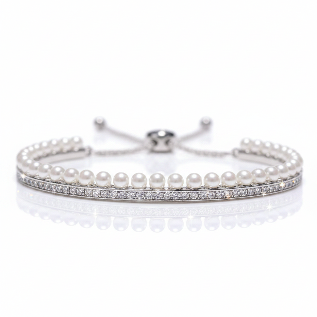 Diamond Option Luxury Elegant Pearl Bracelet-Black Diamonds New York