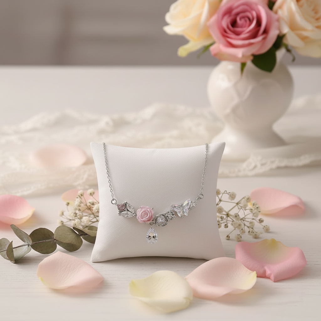 Diamond Necklace with Flower & Butterfly-Black Diamonds New York