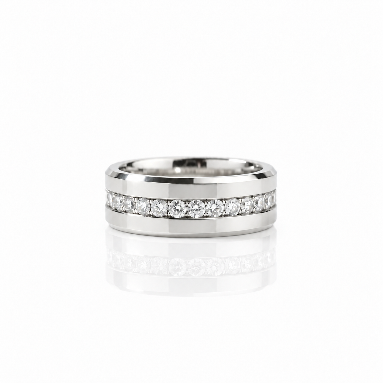 Diamond Option Inlay Beveled Edges Black 10k Gold Men's Wedding Band-Black Diamonds New York