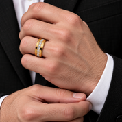 Diamond Option Inlay Beveled Edges Black Tungsten Men's Wedding Band-Black Diamonds New York