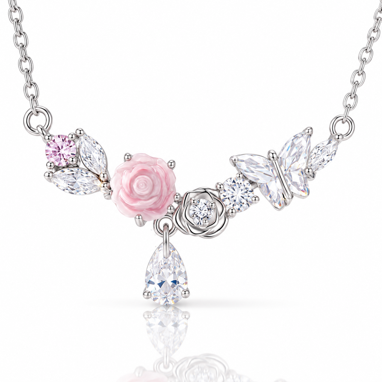 Diamond Option Necklace with Flower & Butterfly-Black Diamonds New York
