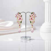 Diamond Option Pink Enamel Flower Drop Earrings-Black Diamonds New York