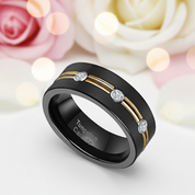 Double Gold Lined Black Tungsten Carbide Wedding Band with Diamond-Black Diamonds New York