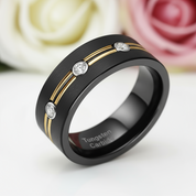 Double Gold Lined Black Tungsten Carbide Wedding Band with Diamond-Black Diamonds New York