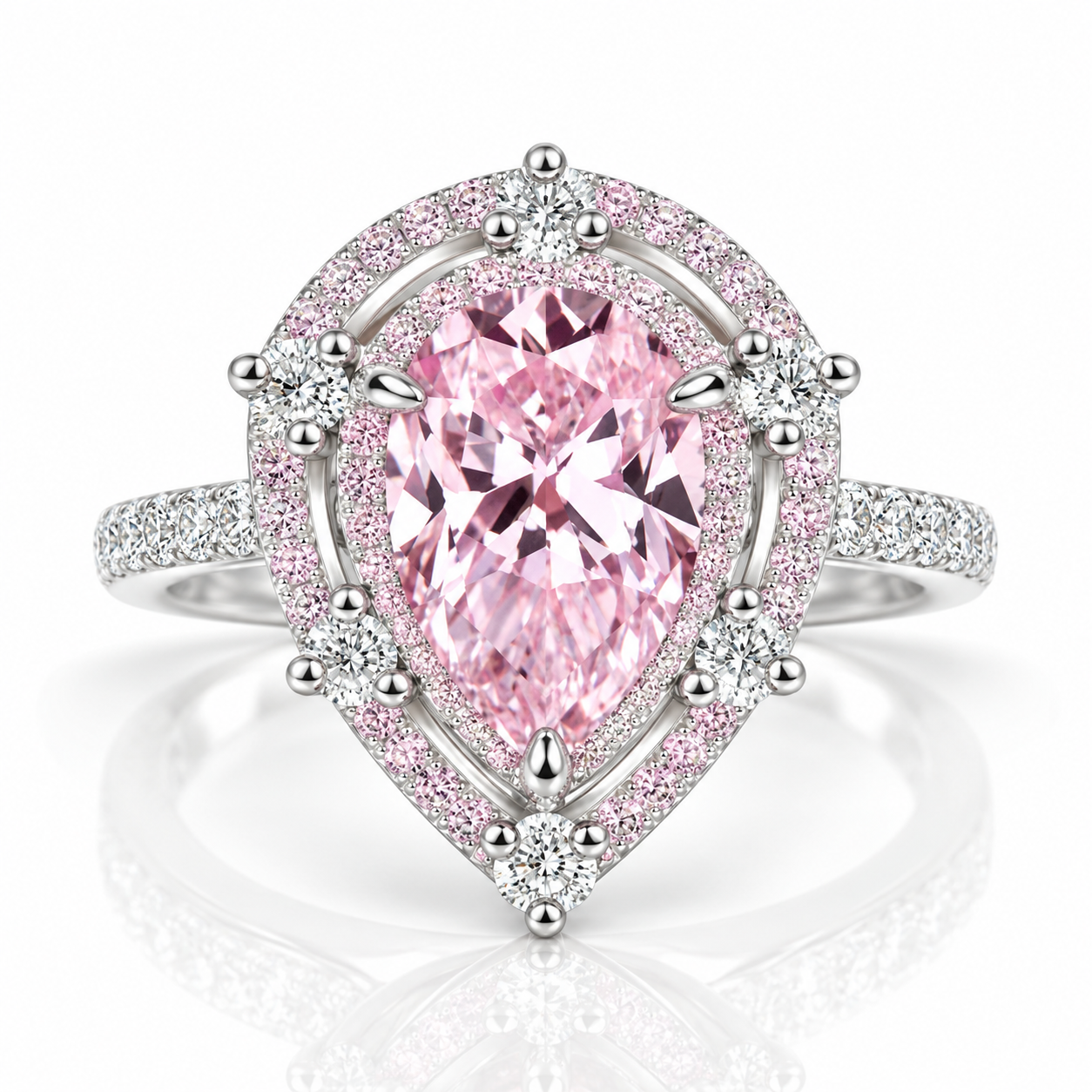 Double Halo 2.0Ct 2-Tone Romantic Pink Pear Cut Engagement Ring-Black Diamonds New York