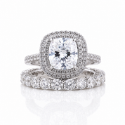 Double Halo 3.0 Carat Cushion Cut Wedding Ring Set-Black Diamonds New York