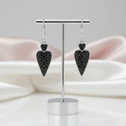 Double Heart 2.50 Ct Black Spinel Drop Earrings-Black Diamonds New York