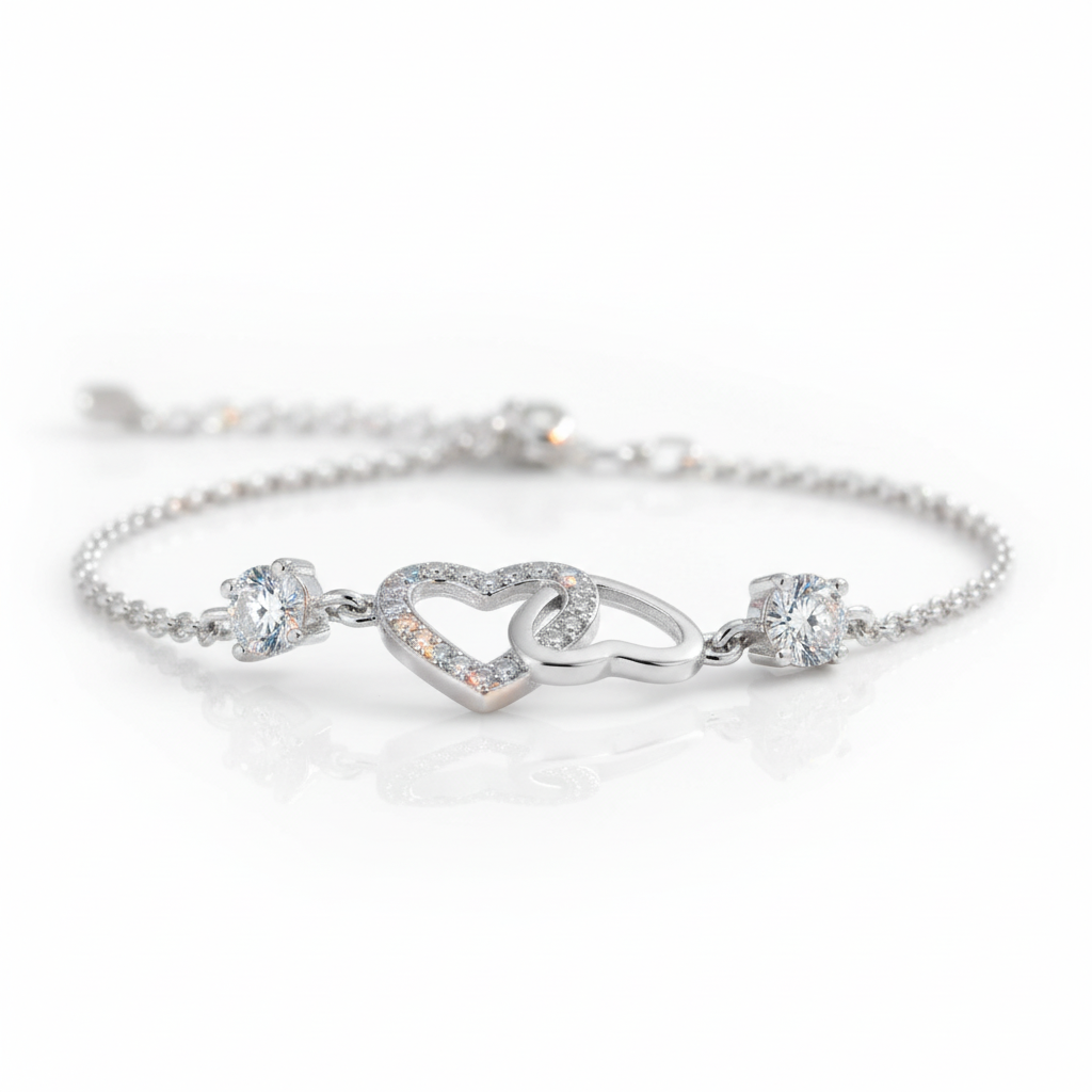 Double Heart Bracelet In Sterling Silver-Black Diamonds New York