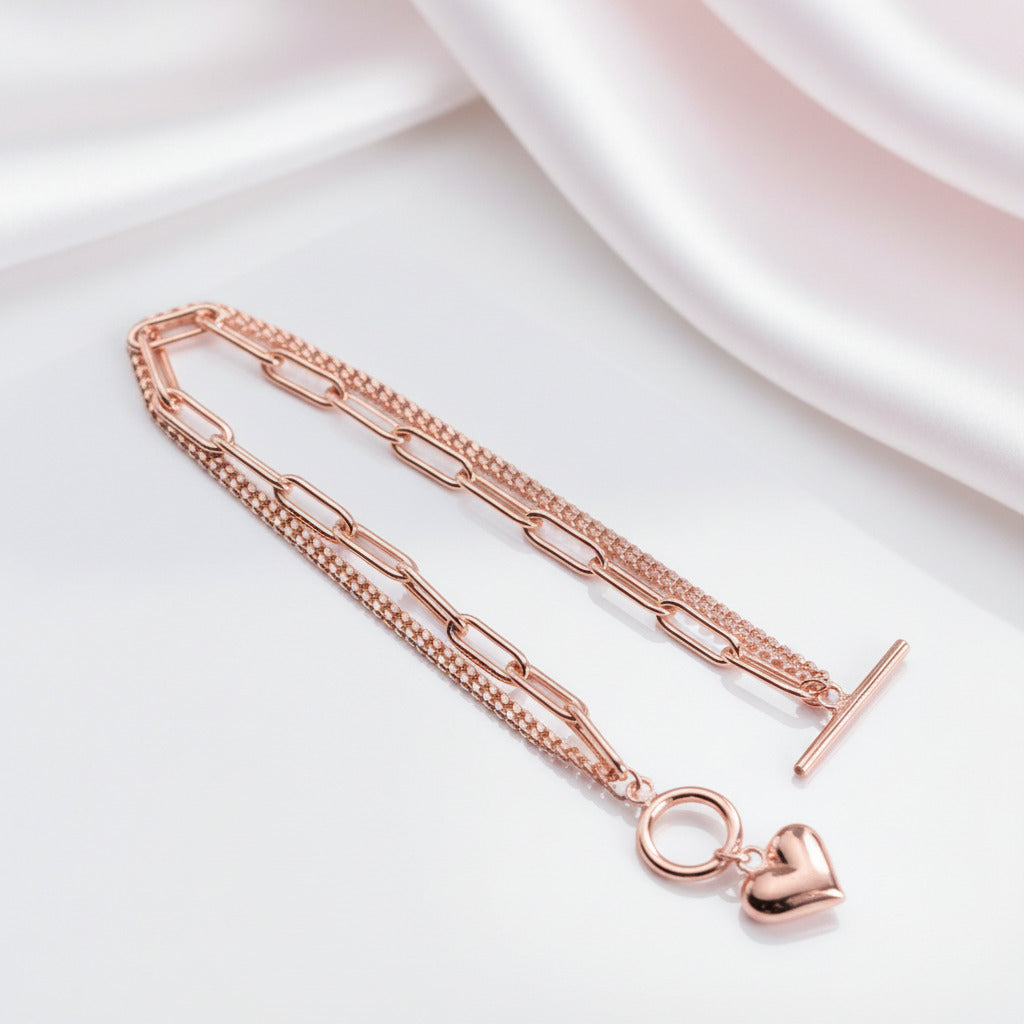 Double Layer Chain Heart Love Bracelet-Black Diamonds New York