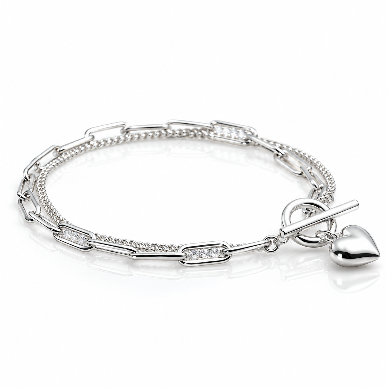 Double Layer Chain Heart Love Bracelet-Black Diamonds New York