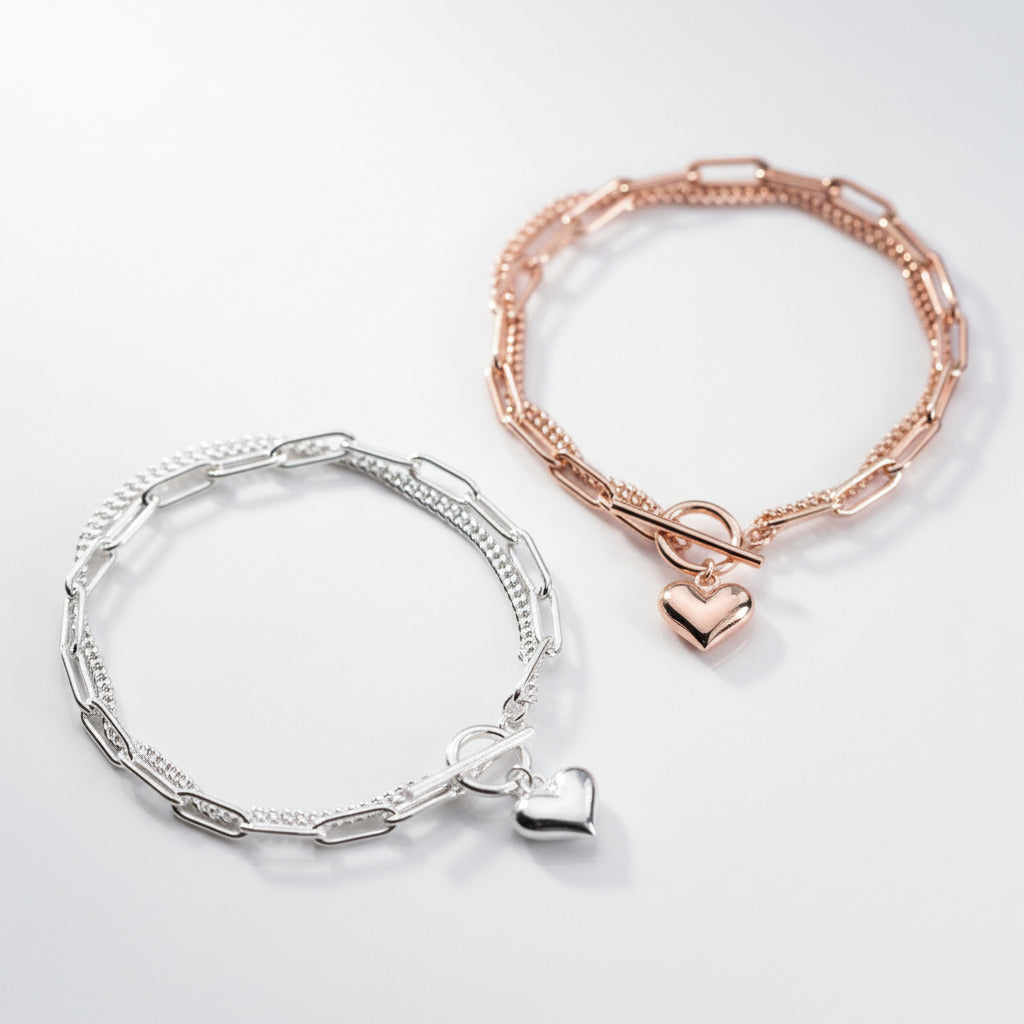 Double Layer Chain Heart Love Bracelet-Black Diamonds New York