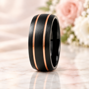 Double Line Inlay Black Tungsten Carbide Men's Ring-Black Diamonds New York