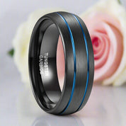 Double Line Inlay Black Tungsten Carbide Men's Ring-Black Diamonds New York