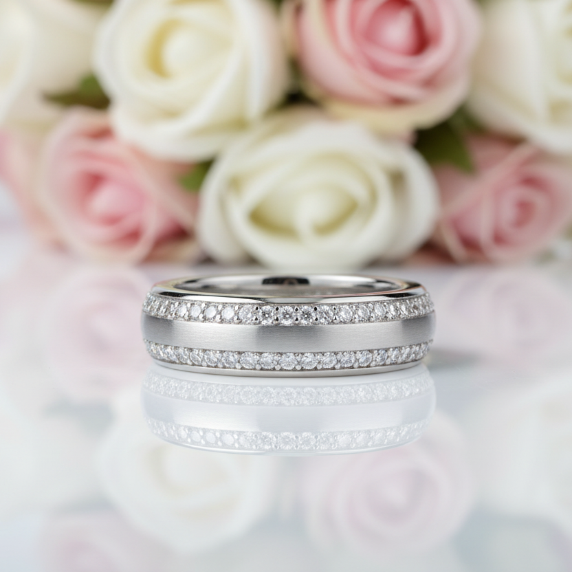Double Row Pave Diamond Option Wedding Band-Black Diamonds New York