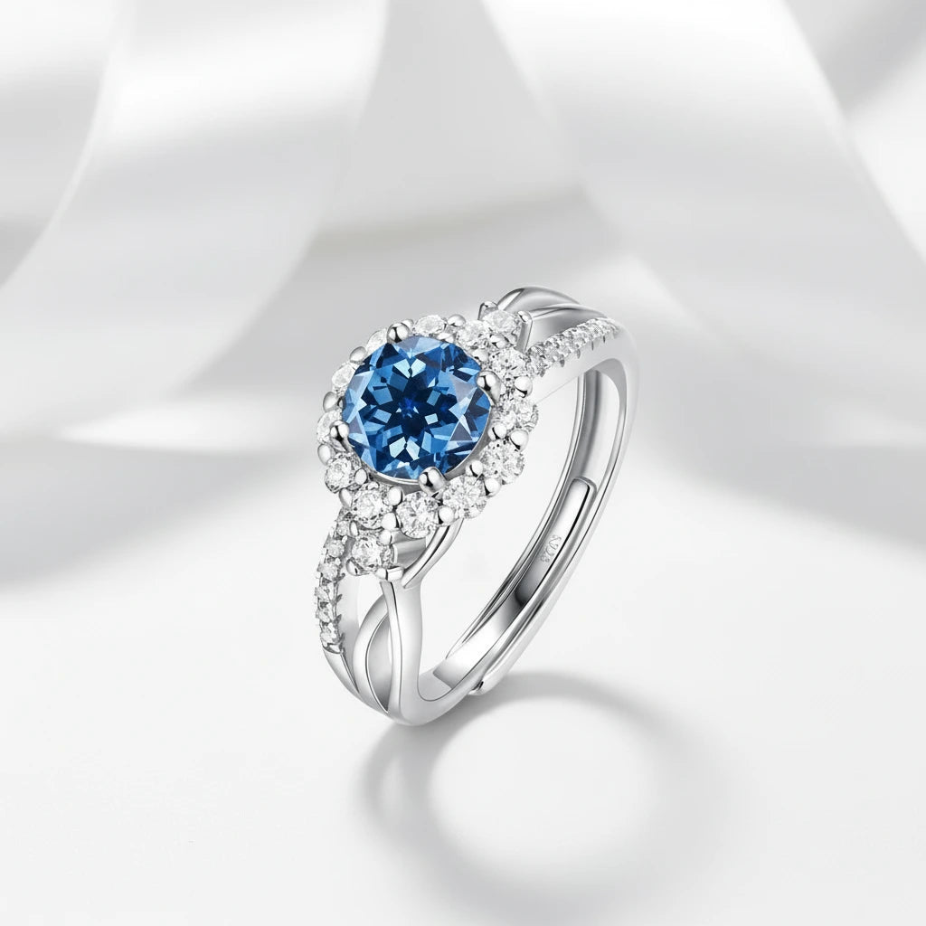 Double Shank 1.0 Ct Round Cut Diamond Halo Engagement Ring-Black Diamonds New York