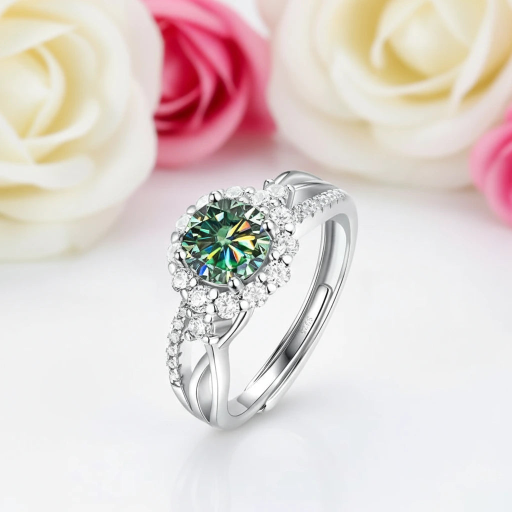 Double Shank 1.0 Ct Round Cut Diamond Halo Engagement Ring-Black Diamonds New York