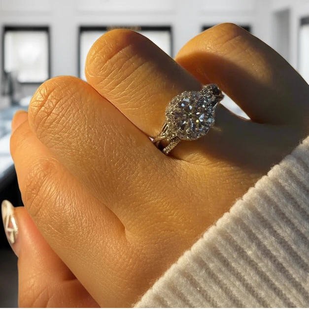 Double Shank 1.0 Ct Round Cut Diamond Halo Engagement Ring-Black Diamonds New York