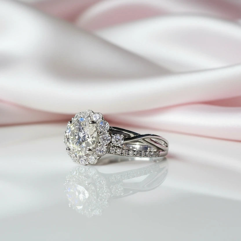 Double Shank 1.0 Ct Round Cut Diamond Halo Engagement Ring-Black Diamonds New York