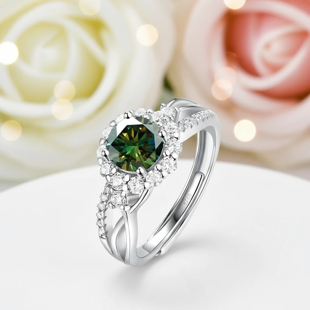 Double Shank 1.0 Ct Round Cut Diamond Halo Engagement Ring-Black Diamonds New York