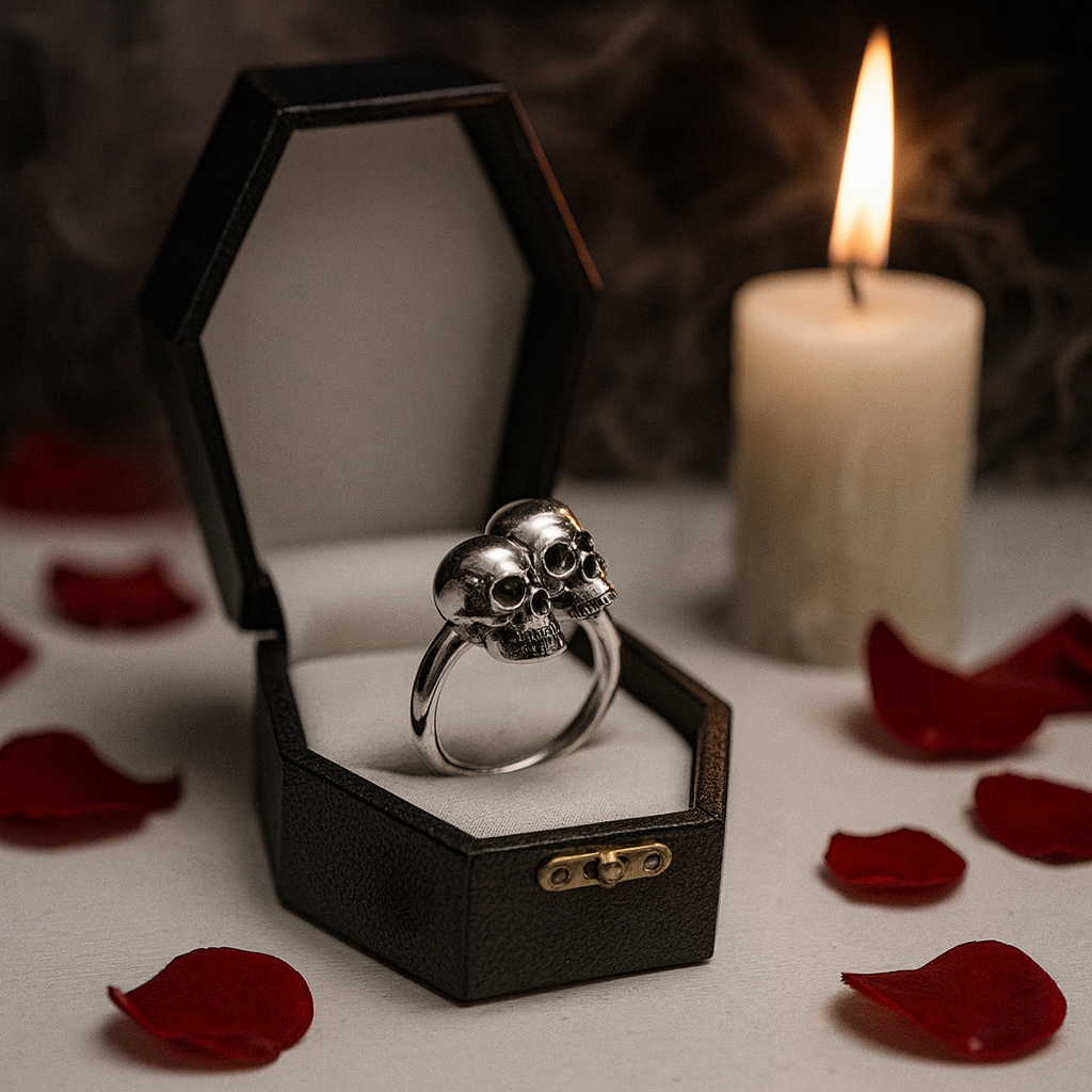 Double Skull Retro Punk Ring-Black Diamonds New York