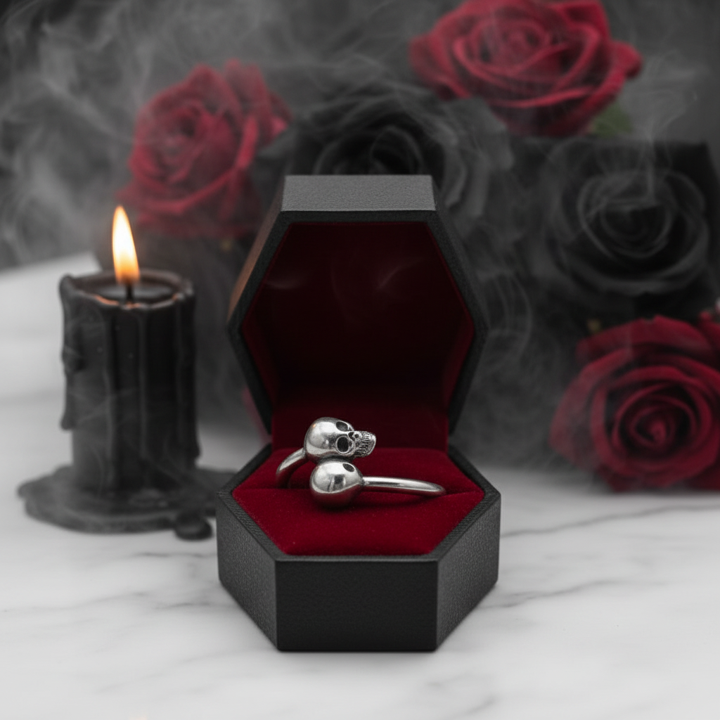 Double Skull Retro Punk Ring-Black Diamonds New York