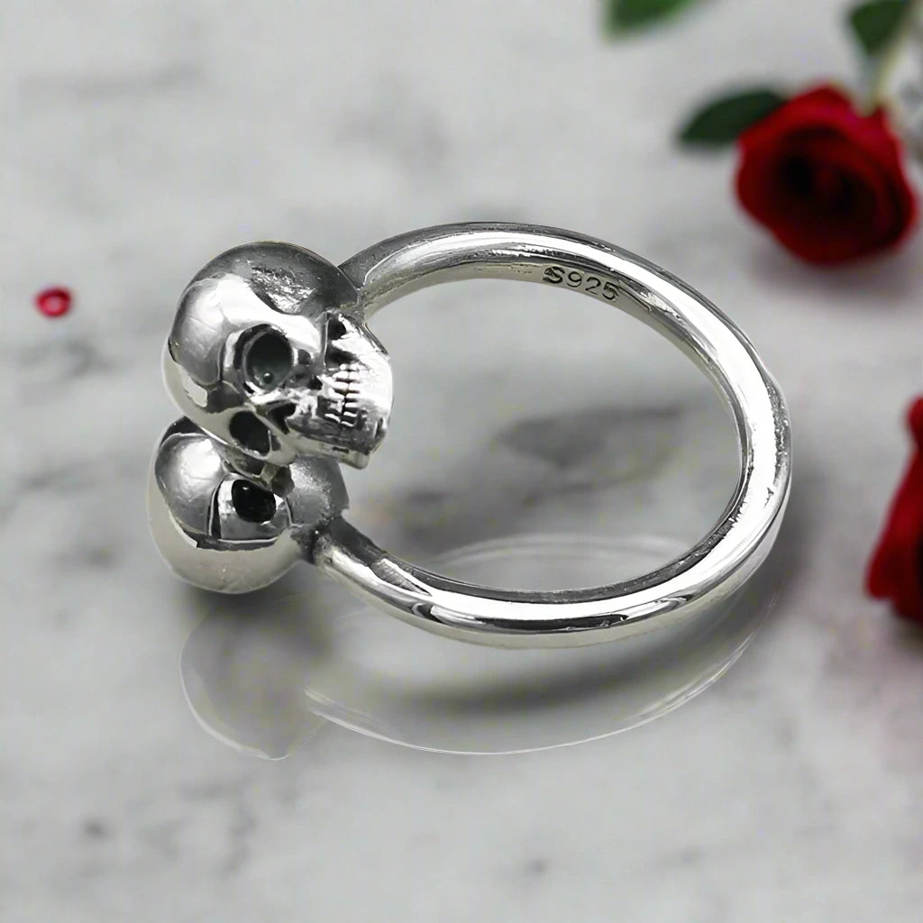 Double Skull Retro Punk Ring-Black Diamonds New York