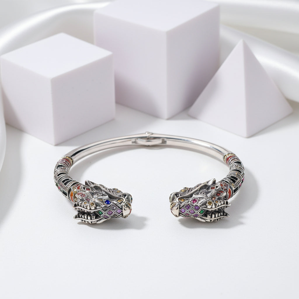 Dragon Head Punk Vintage Cuff Bracelet-Black Diamonds New York