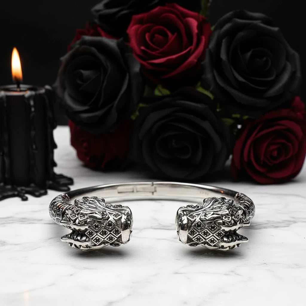 Dragon Head Punk Vintage Cuff Bracelet-Black Diamonds New York