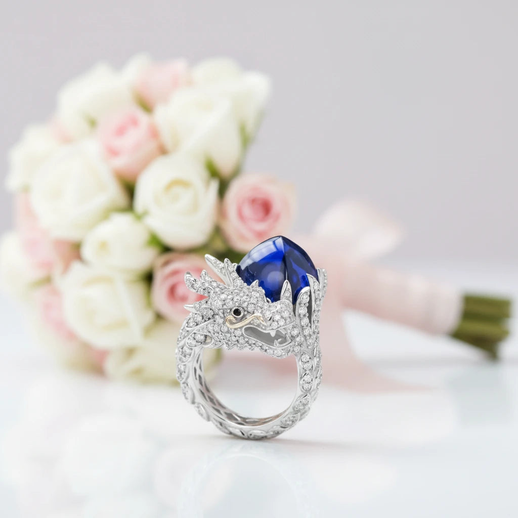 Dragon with Diamond Option Cocktail Ring-Black Diamonds New York