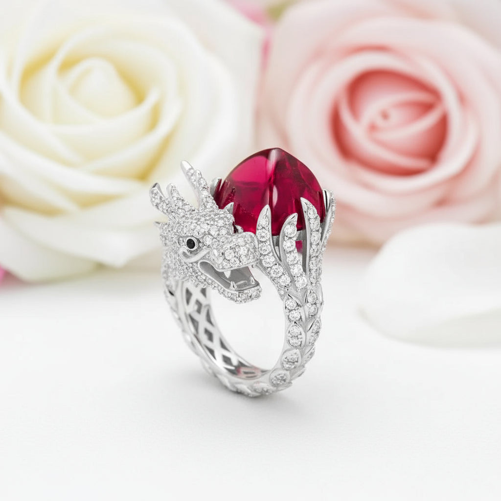 Dragon with Diamond Cocktail Ring-Black Diamonds New York