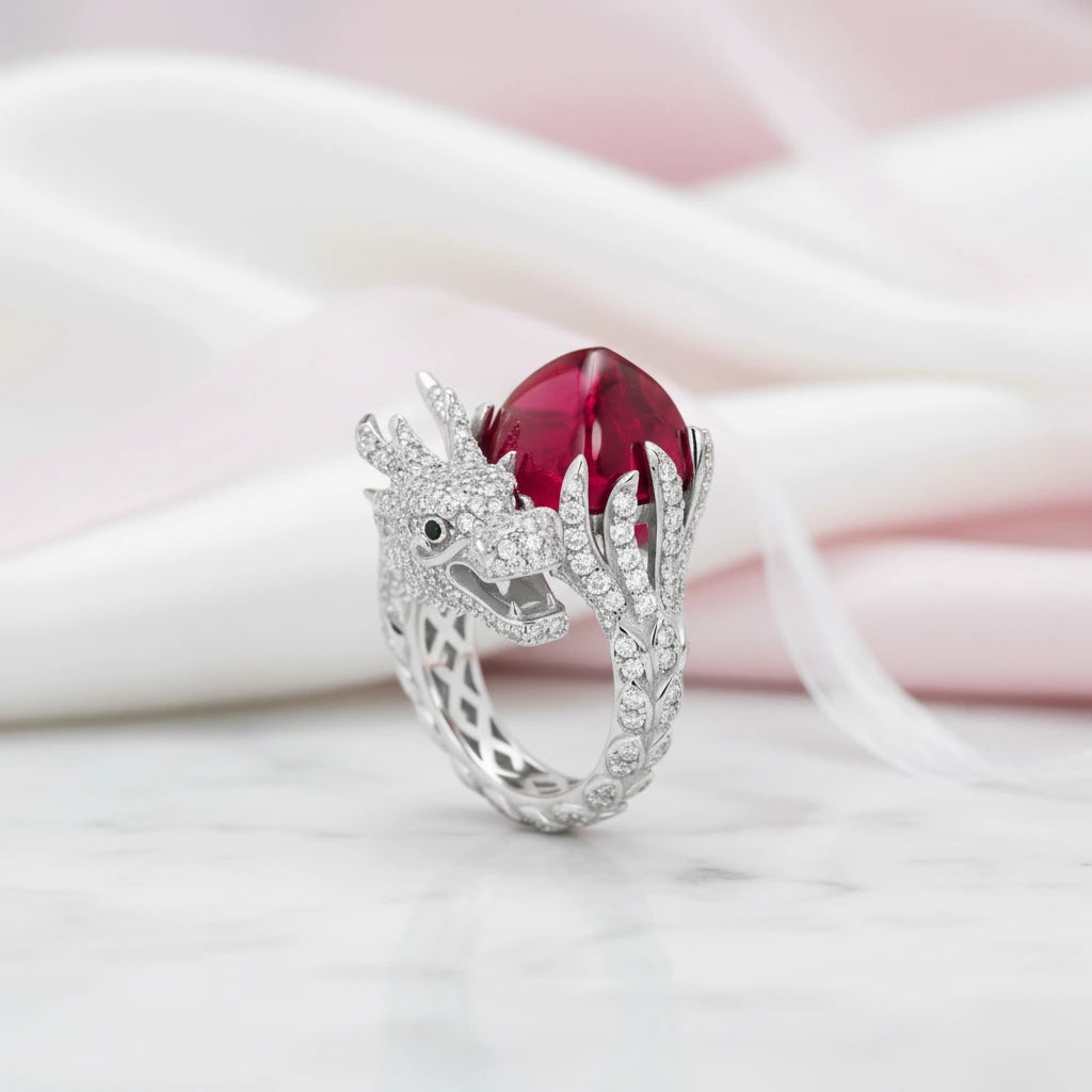 Dragon with Diamond Option Cocktail Ring-Black Diamonds New York