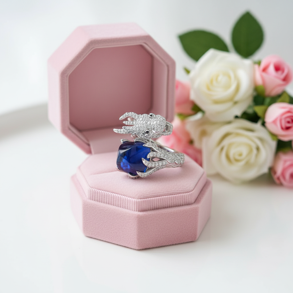 Dragon with Diamond Cocktail Ring-Black Diamonds New York