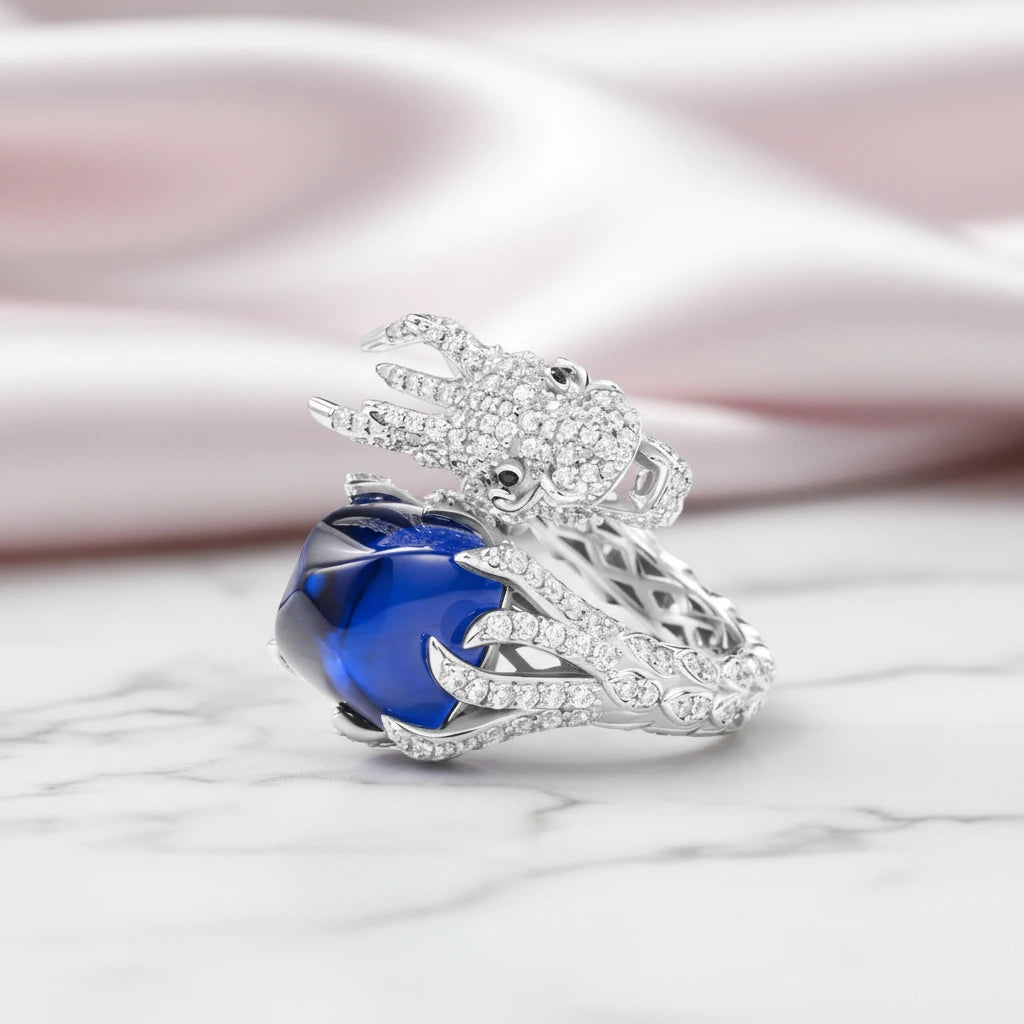 Dragon with Diamond Option Cocktail Ring-Black Diamonds New York