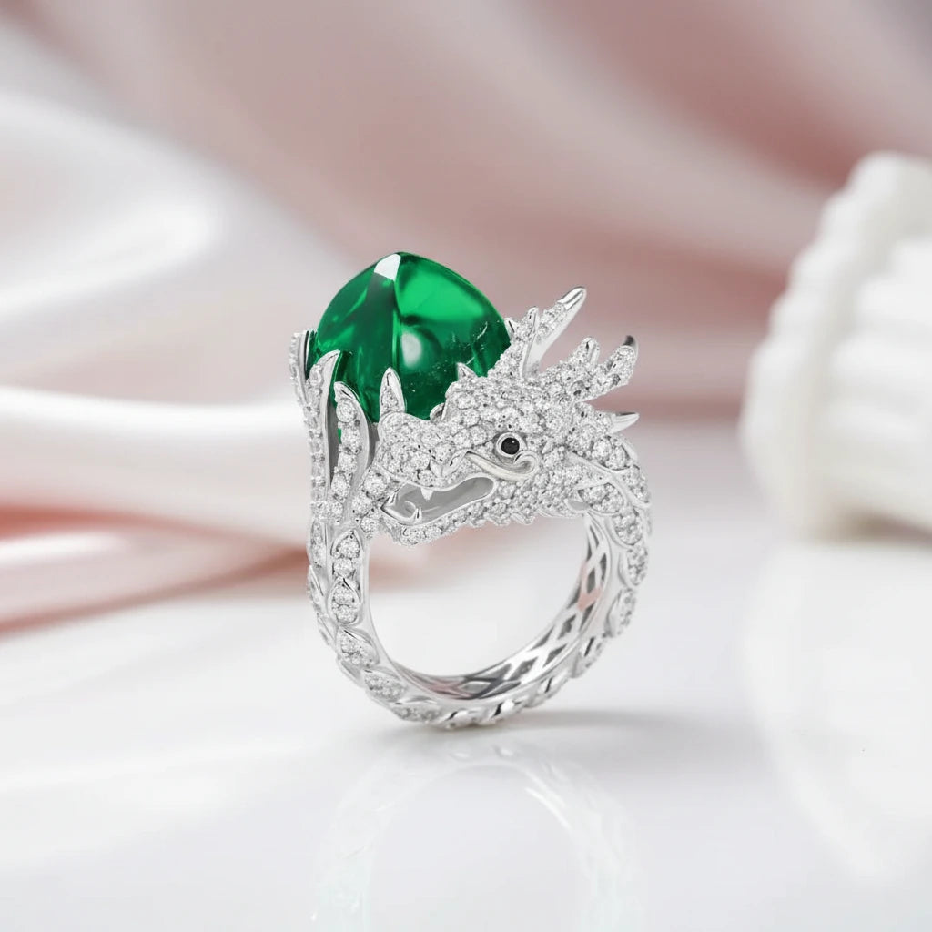 Dragon with Diamond Option Cocktail Ring-Black Diamonds New York