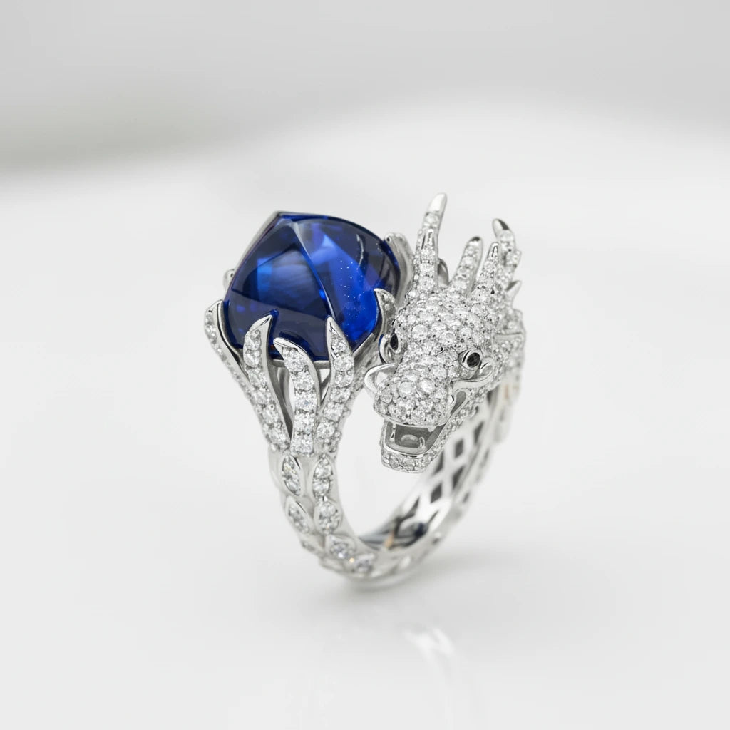 Dragon with Diamond Option Cocktail Ring-Black Diamonds New York
