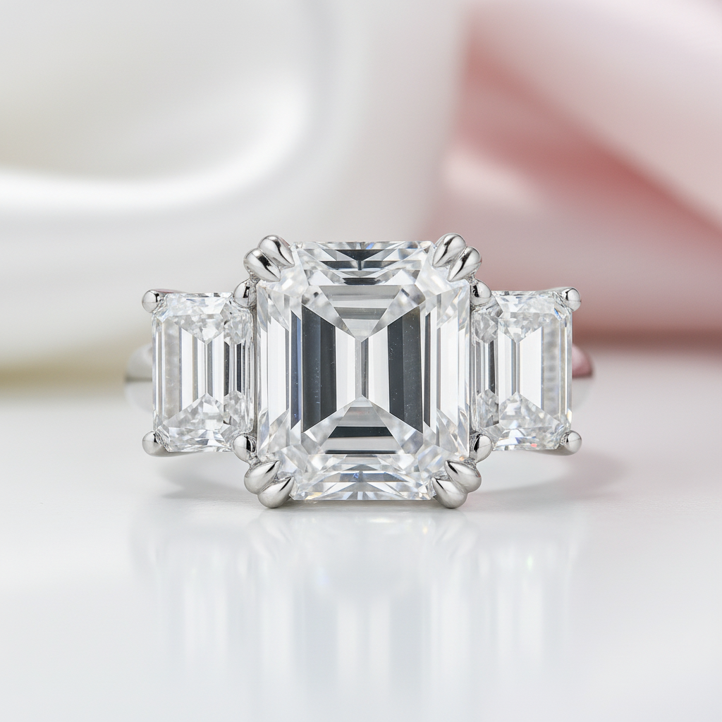 Emerald Cut Diamond Option 3 Stone Engagement Ring-Black Diamonds New York